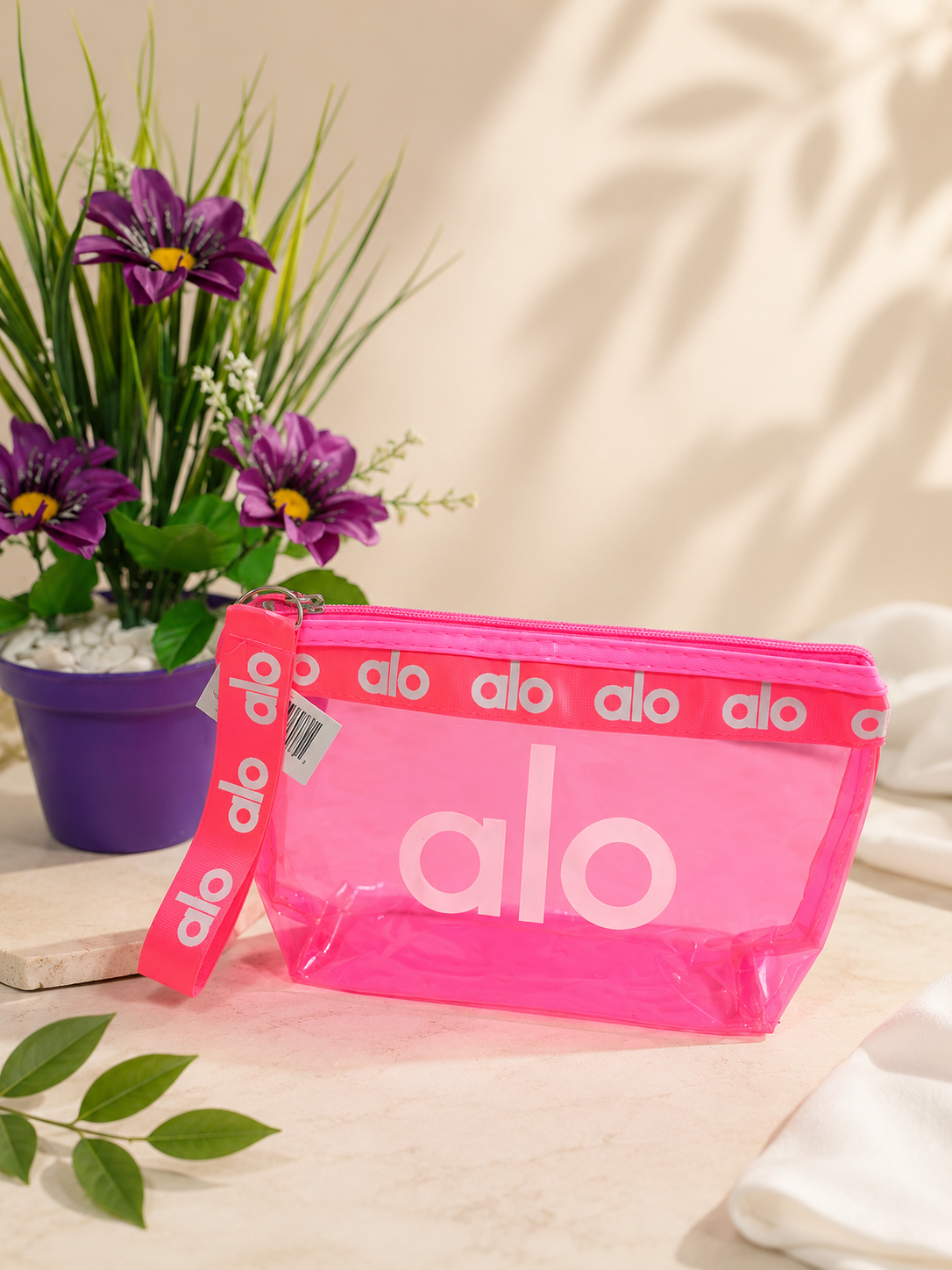 ALO Transparent PVC Makeup Pouch with Wrist Strap – Waterproof Cosmetic Bag
