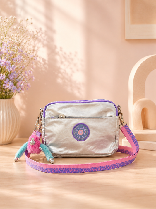 Metallic Crossbody Bag with 4 Zipper Compa