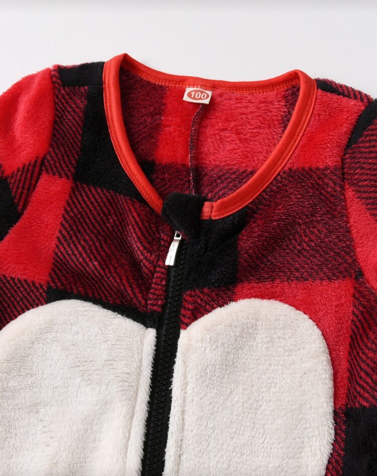 SHEIN Girls Buffalo Plaid Zipper Flannel Sleep Jumpsuit -1Y