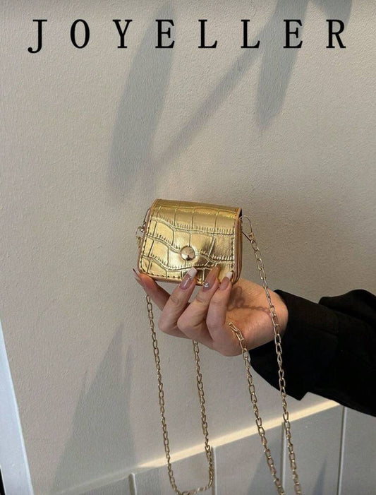 Mini Crocodile Print Clutch Bag, Solid Color Chain Shoulder Bag