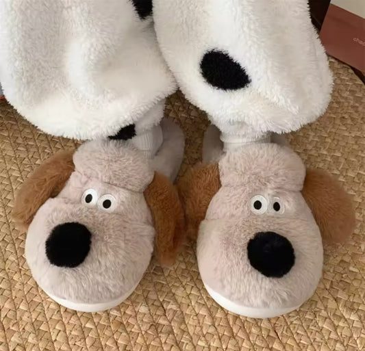 Cute Dog Women Home Soft Sole Cotton winter Slippers Cartoon Fluffy Slippers Female Winter Slides Ladies Plush Indoor Flats Flip Flops
