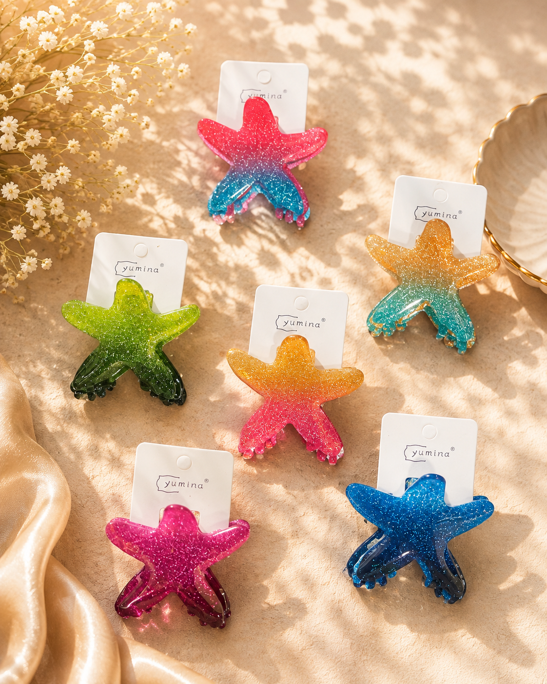 Glitter Starfish Hair Claw Clip – Colorful Summer Design