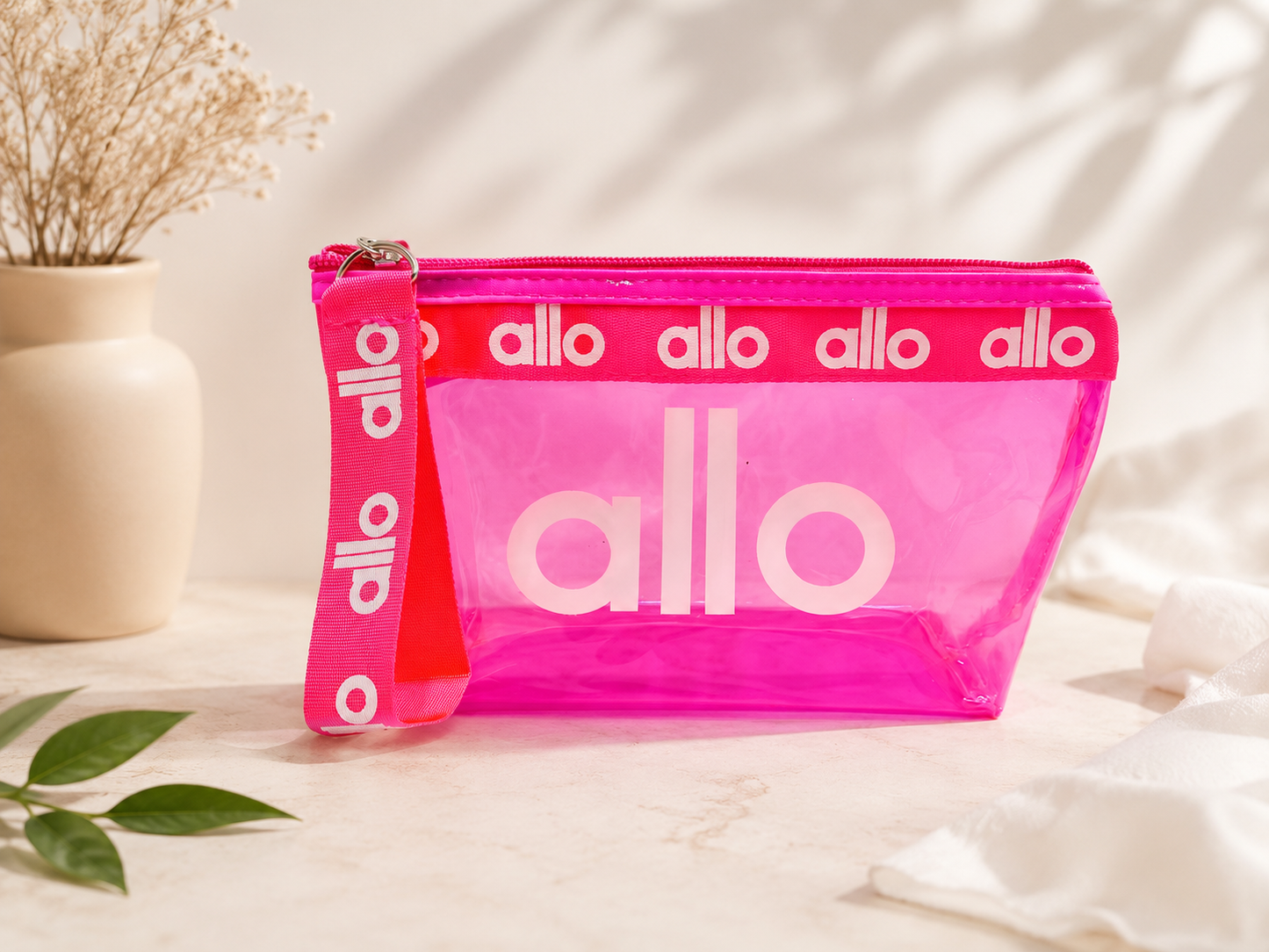 ALO Transparent PVC Makeup Pouch with Wrist Strap – Waterproof Cosmetic Bag
