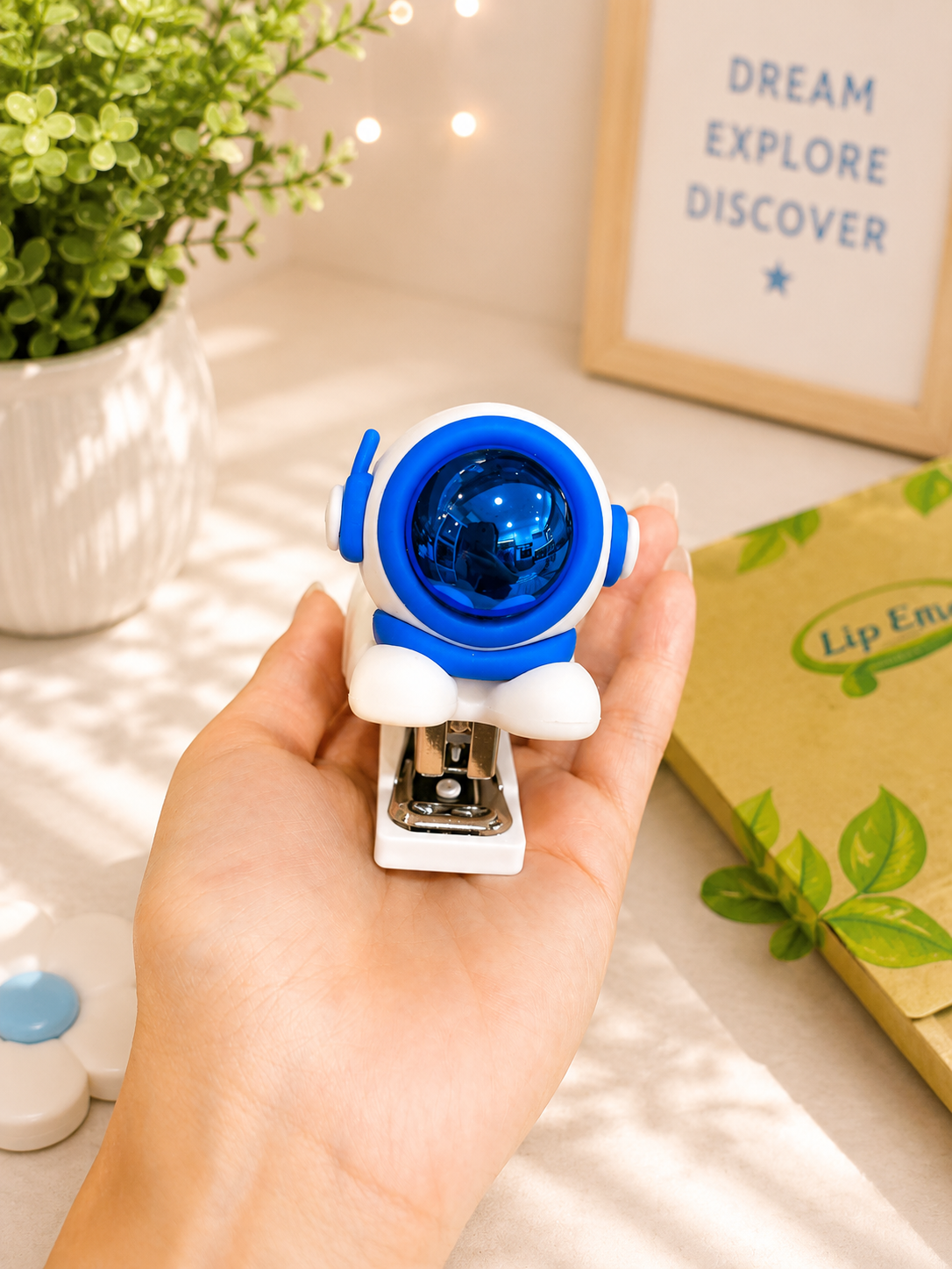Cute Astronaut Mini Stapler – Blue & White
