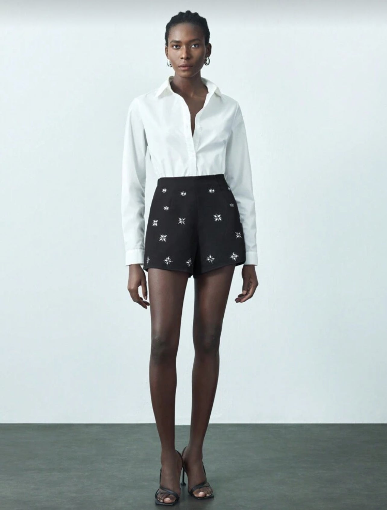 Shein Maija Women's Black Rhinestone Design Modern Urban Versatile High Waist A-Line Shorts - XL