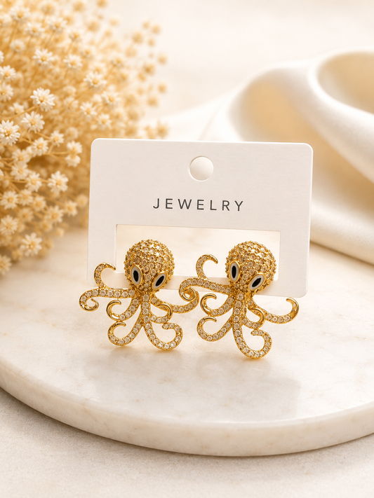 Fashionable Luxury Micro-Set Colorful Animal Design Zirconia Ear Rings Elegant Copper Material Geometric Shape