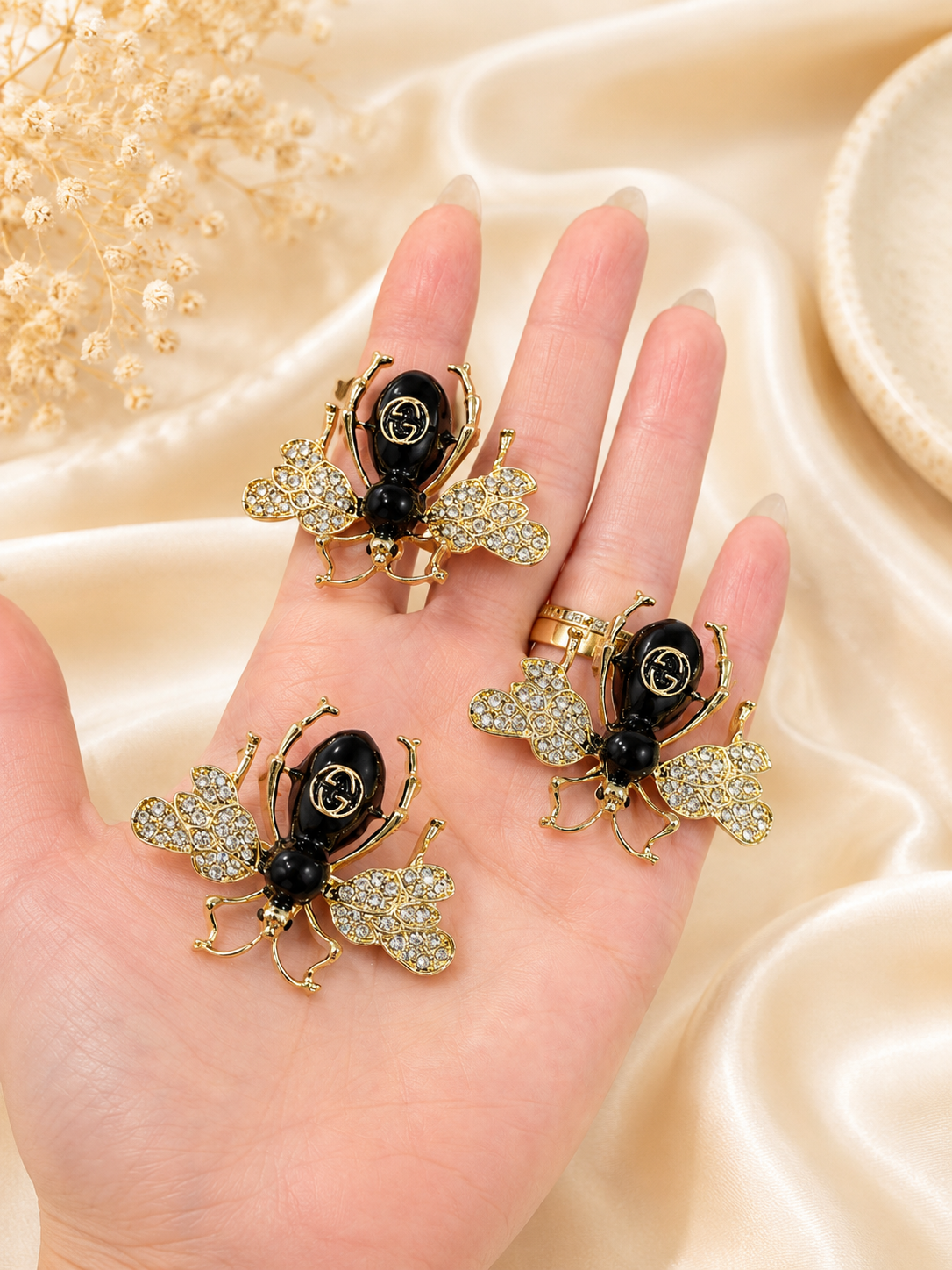 Golden Crystal Bee Brooch