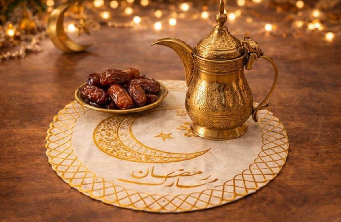 1PC Ramadan Mubarak Placemat – Gold Embroidered Round & Rectangle Table Mat