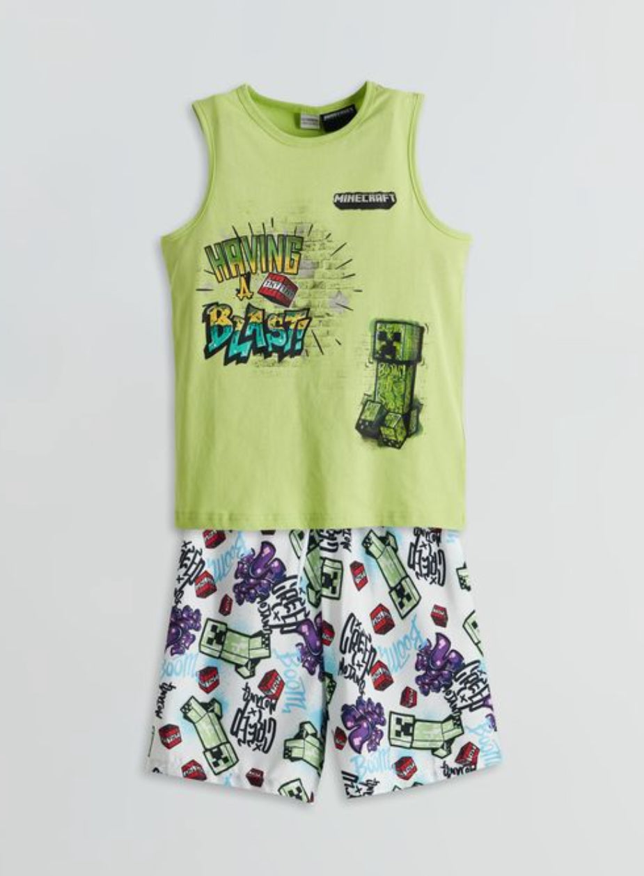 LCW Kids Crew Neck Minecraft Printed Boys' Tank Top and Swim Shorts