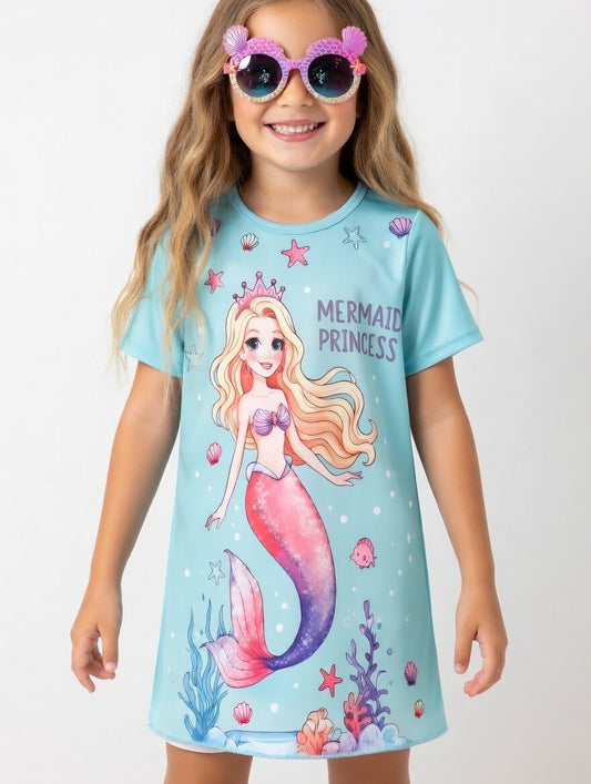 Girls Cartoon Nightdress – Mermaid, Unicorn & Cute Prints | Soft Summer Sleep Dress (Runs Small)