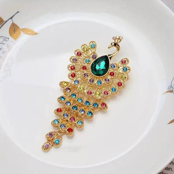 Royal Peacock Crystal Brooch