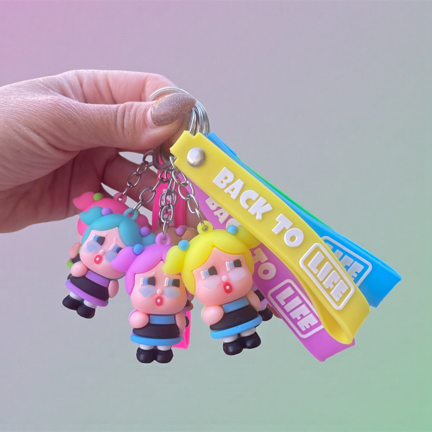 Cry Baby Keychain with “Back to Life” Strap – Colorful Silicone Charm
