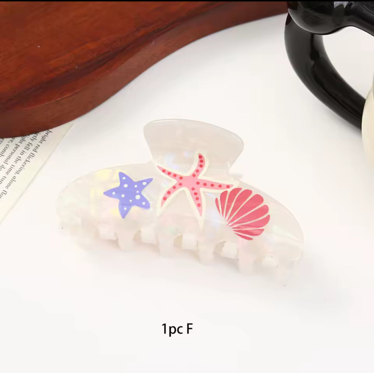 Ocean Series Acetate Hair Claw Clip Beach Vacation Starfish Seashell Print Shark Clip for Women Sweet Hair Accessories