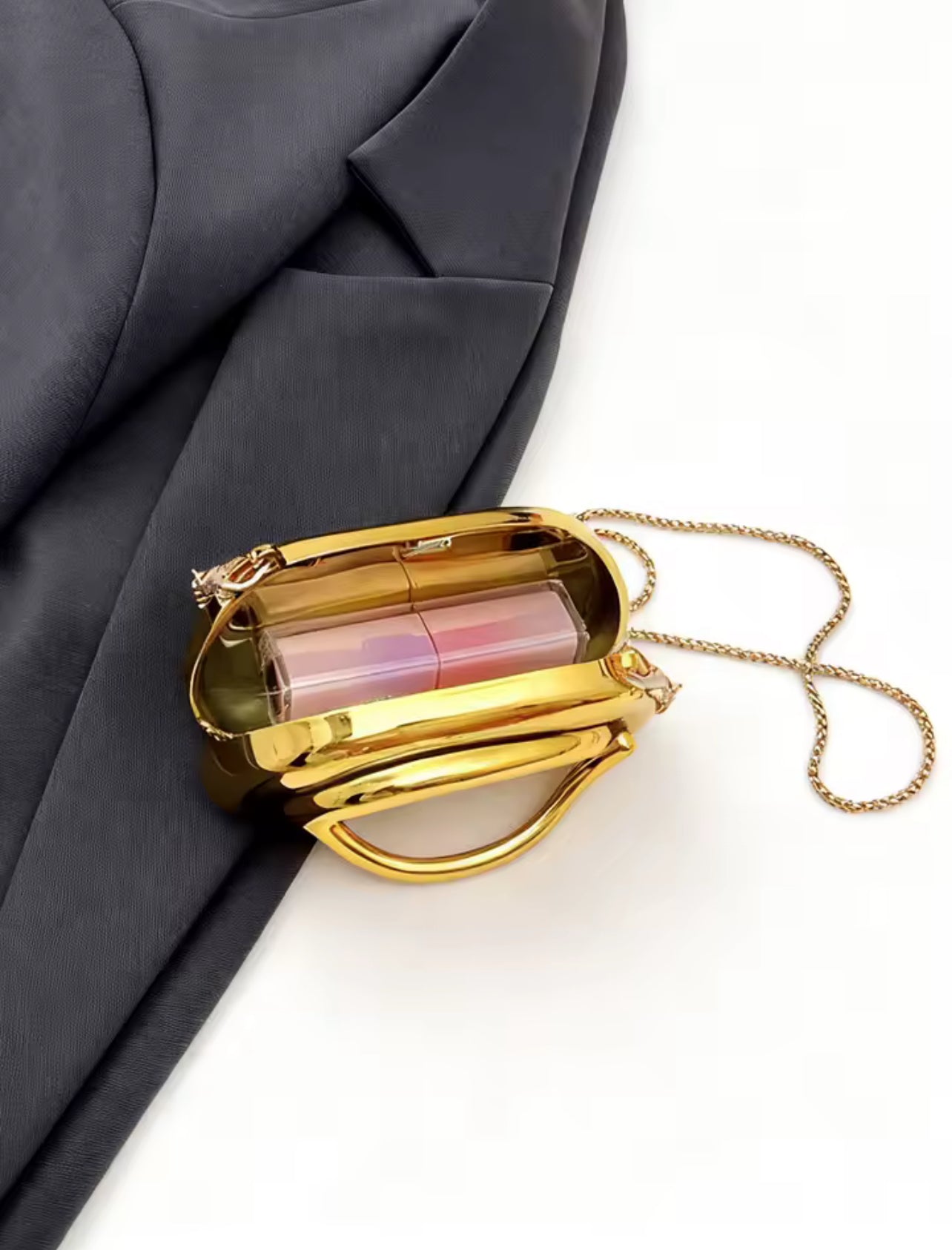 Mini version fashion gold metal closure box-shaped clutch bag women's evening wedding party chain crossbody bag shoulder bag