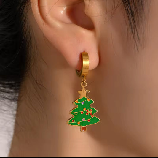 Christmas Tree P.endant Earring Cute Charm 316L Stainless Steel 18K Gold Plated Women Festival Plant Charm Waterproof