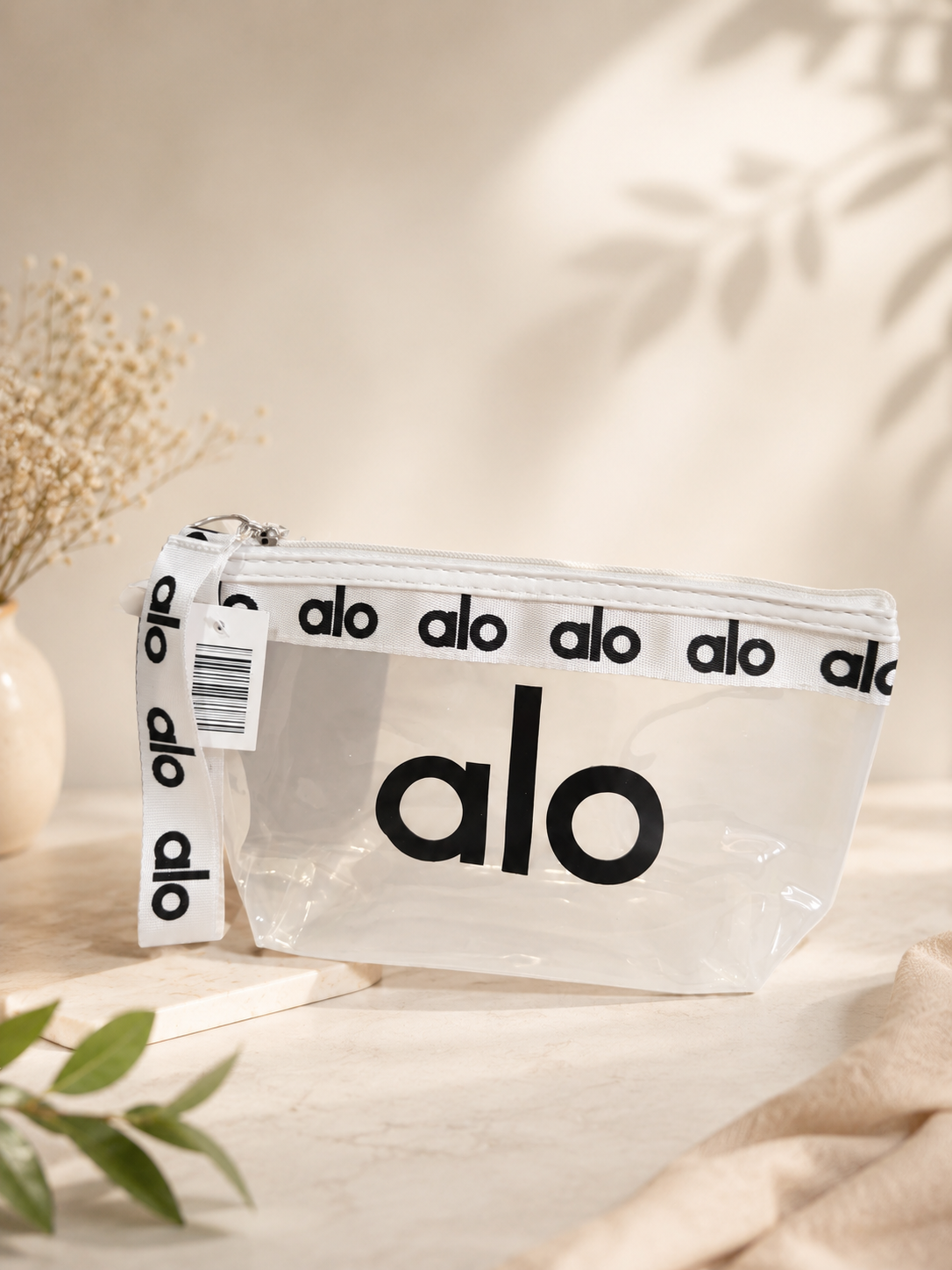 ALO Transparent PVC Makeup Pouch with Wrist Strap – Waterproof Cosmetic Bag