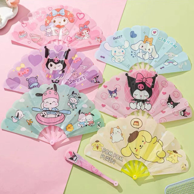 Cute Cartoon Folding Hand Fan – Portable Summer Fan with Puppy & Bear Design