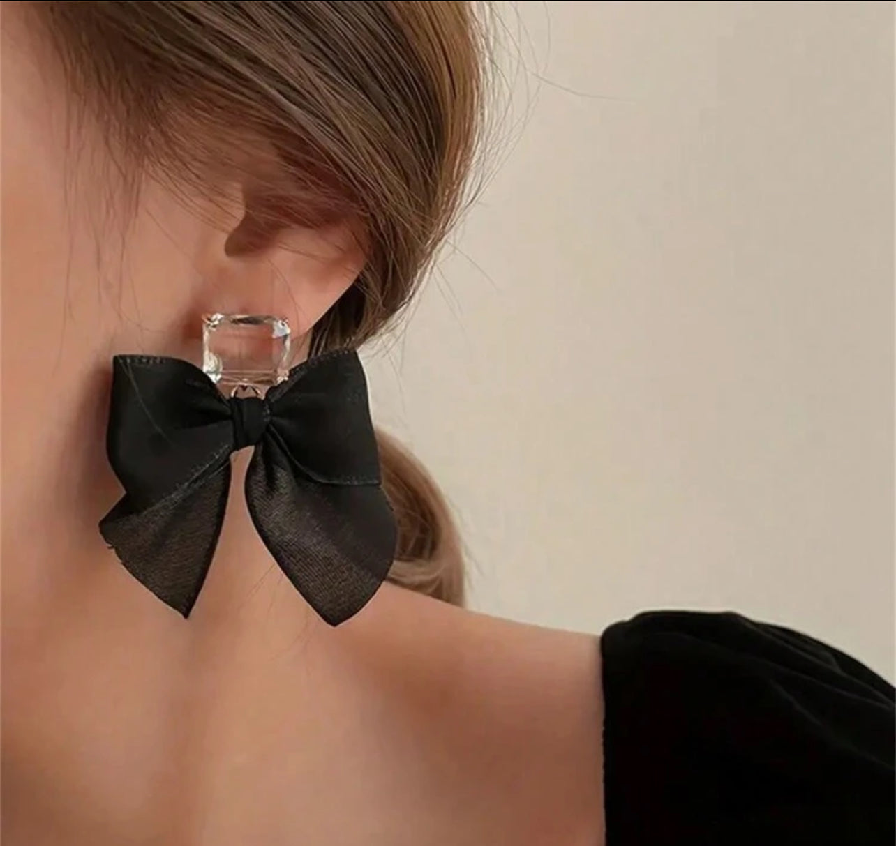 1 Pair 2pcs Black Bow Decor Elegant Versatile Fashion Bridal Earrings, Suitable For Wedding Or Daily Wear Valentine's Day Accessories