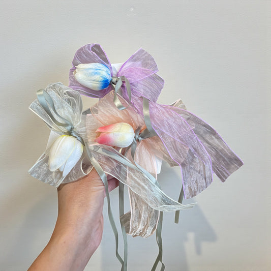 🌸 Elegant Organza Flower Hair Clip with Long Ribbons