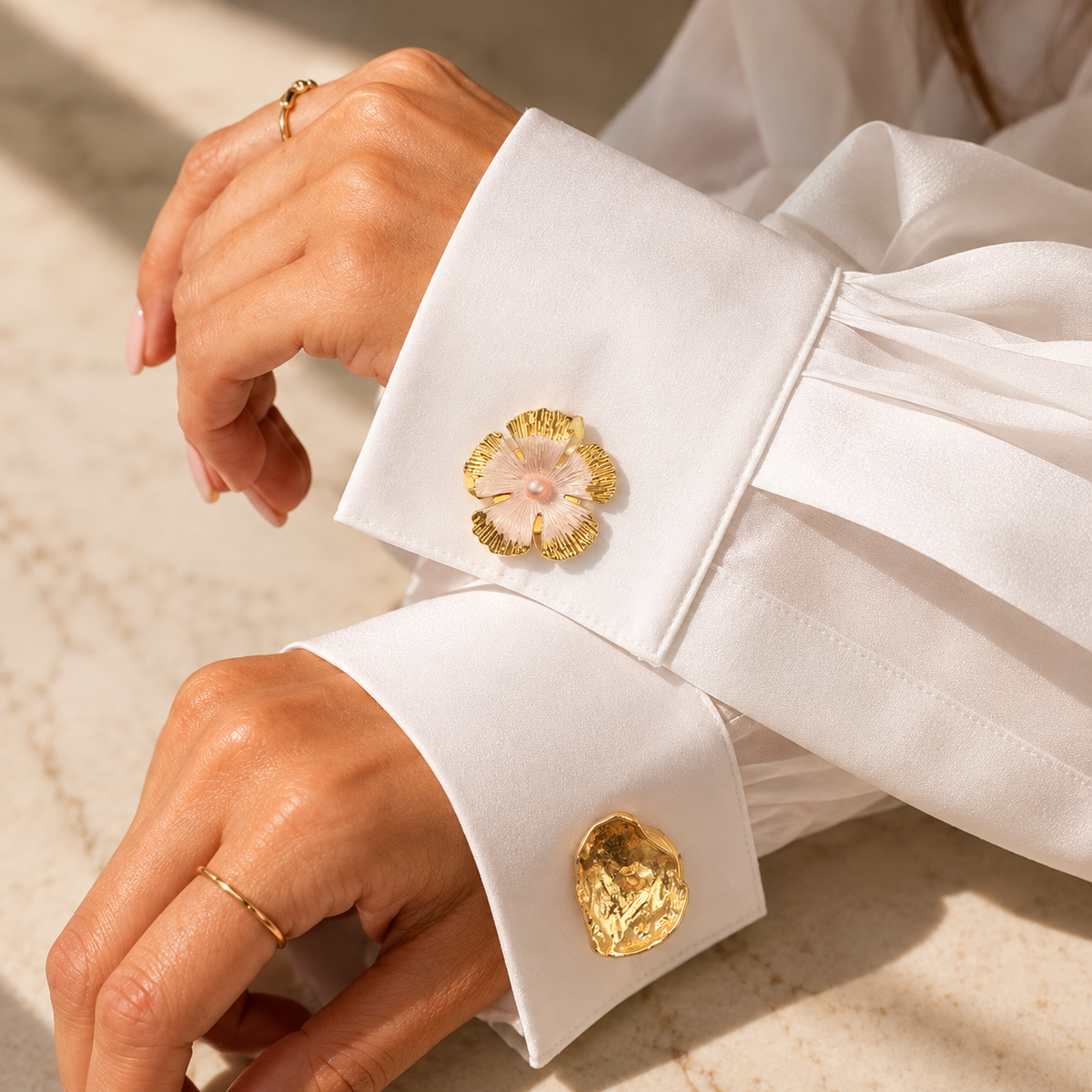 Gold Floral & Textured Gold Cufflinks – Elegant Statement Design
