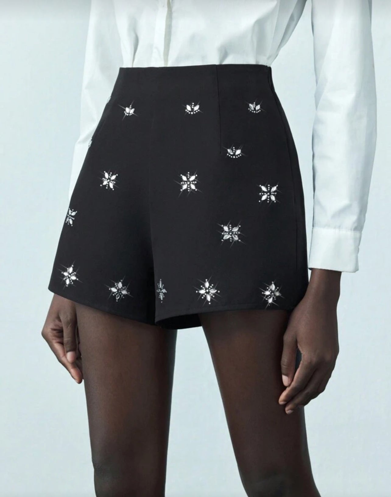 Shein Maija Women's Black Rhinestone Design Modern Urban Versatile High Waist A-Line Shorts - XL