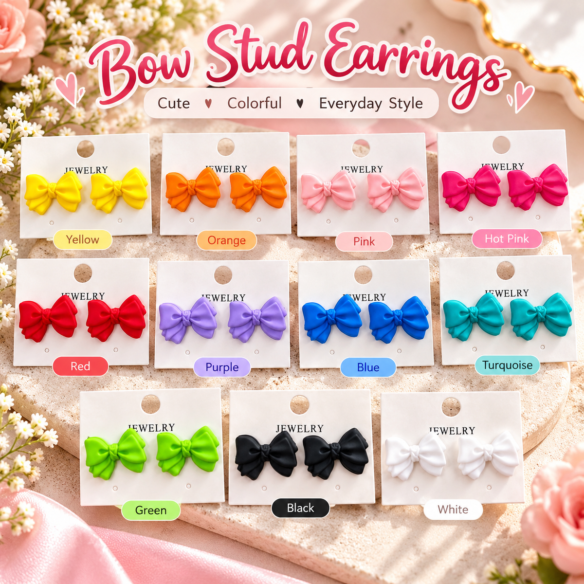 Colorful Bow Stud Earrings – Multiple Colors