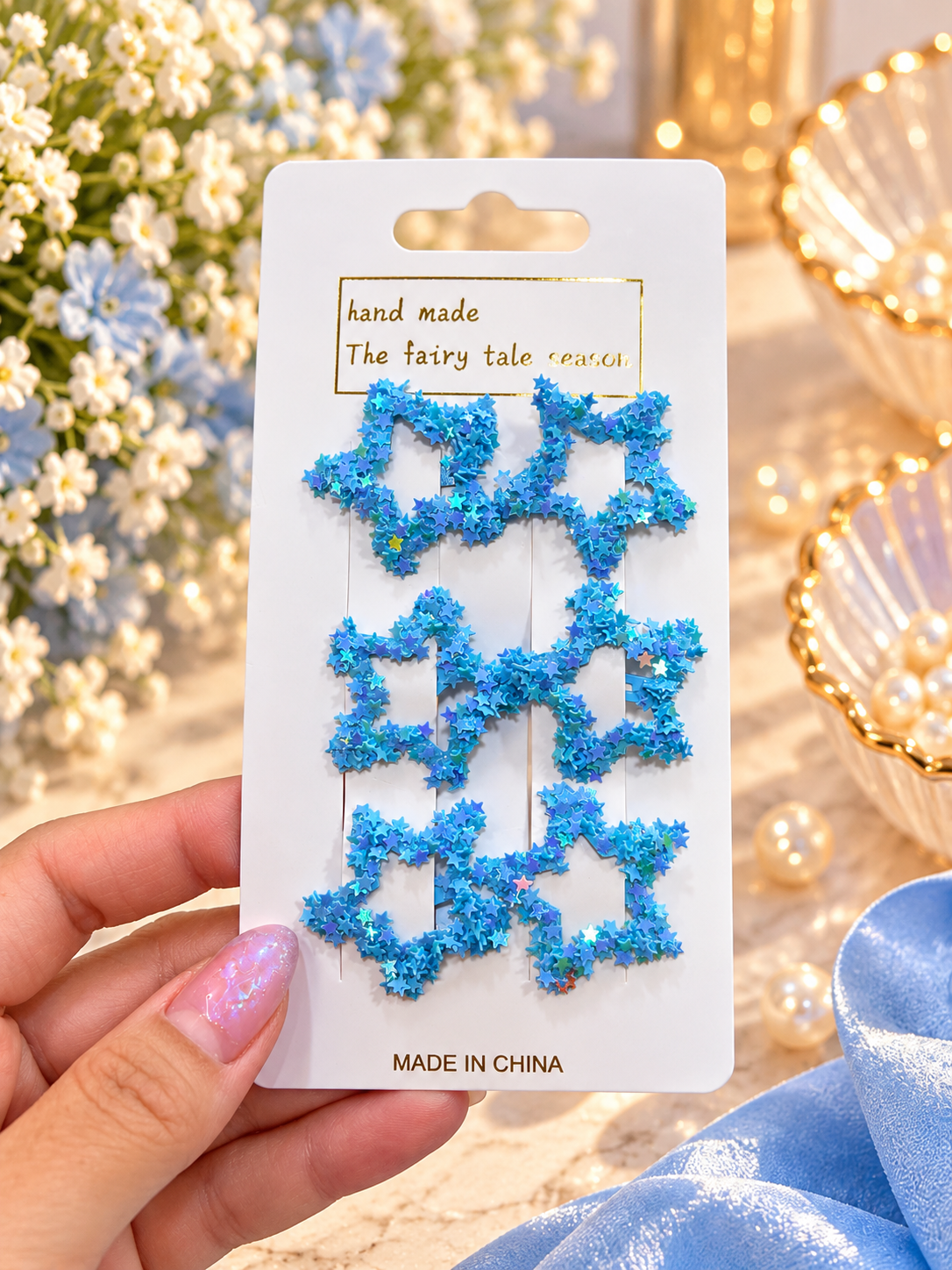 Girls’ Glitter Star Hair Clips – 6-Piece Set