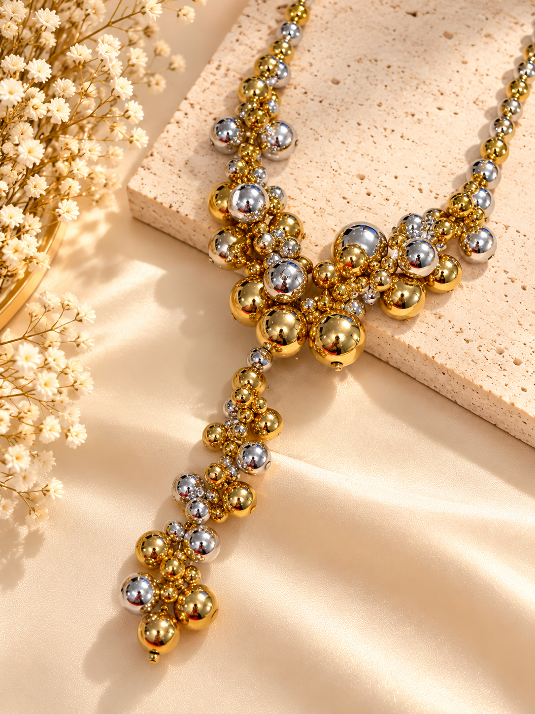 Gold & Silver Statement Beaded Necklace