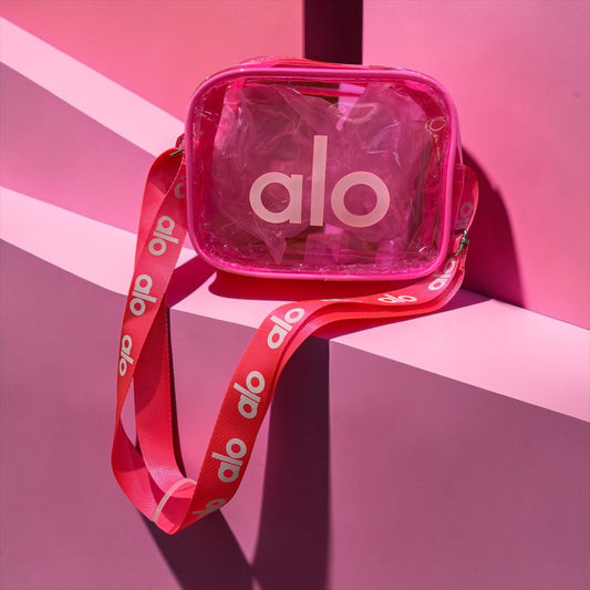 Alo Pink Transparent Crossbody Bag – Clear Mini Shoulder Bag with Logo Strap