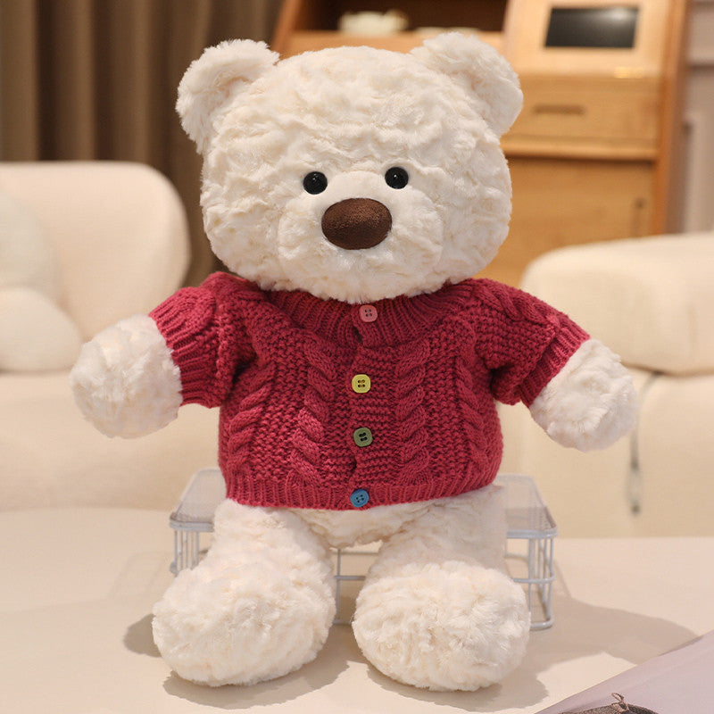 Soft Plush Teddy Bear with Knitted Pink Sweater