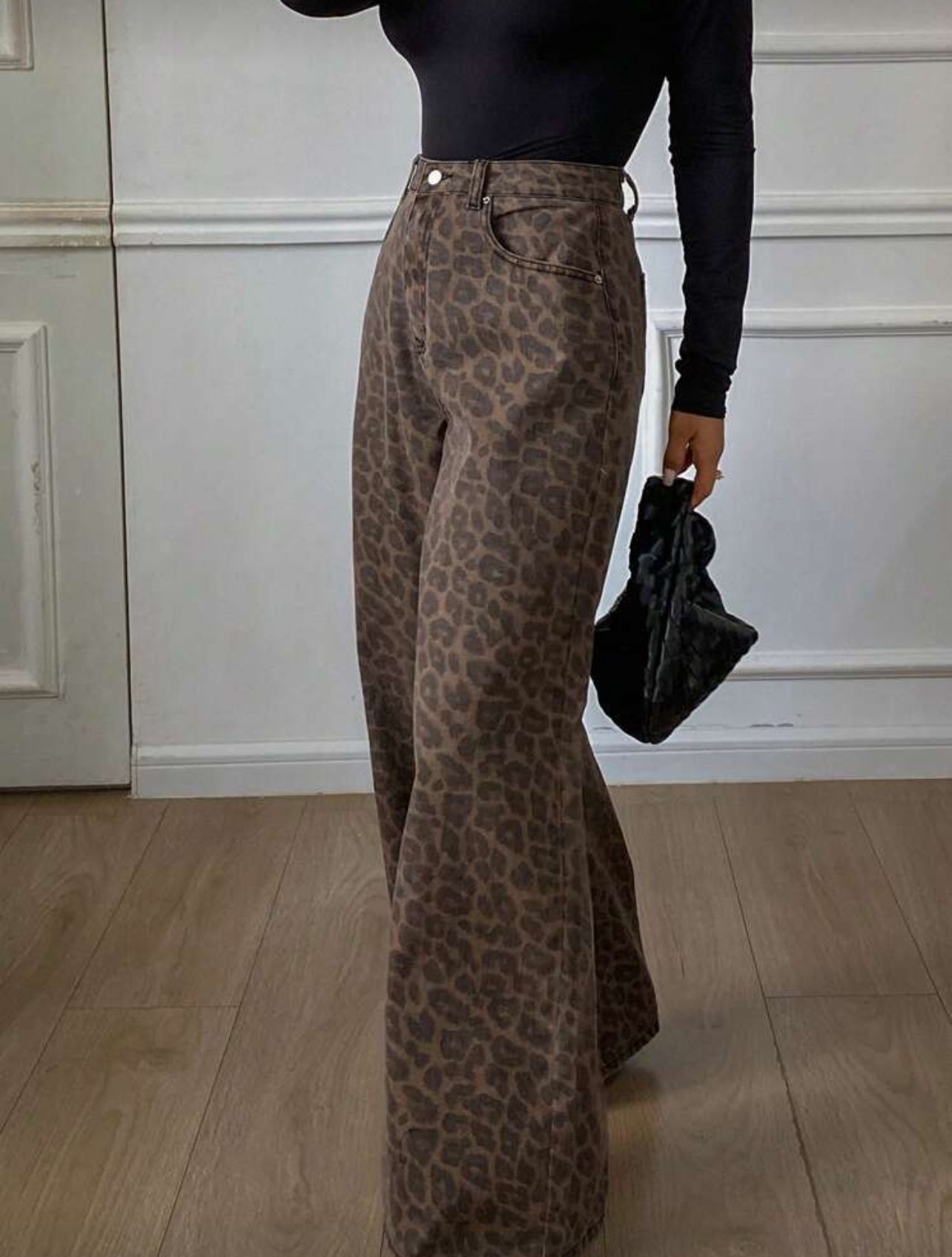 [100% Cotton] Livesso Women's Loose Leopard Print Cotton Pants Fall - Medium