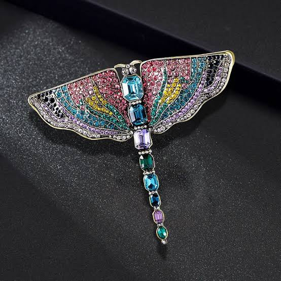 Luxury Crystal Dragonfly Brooch – Multicolor Rhinestone Statement Pin