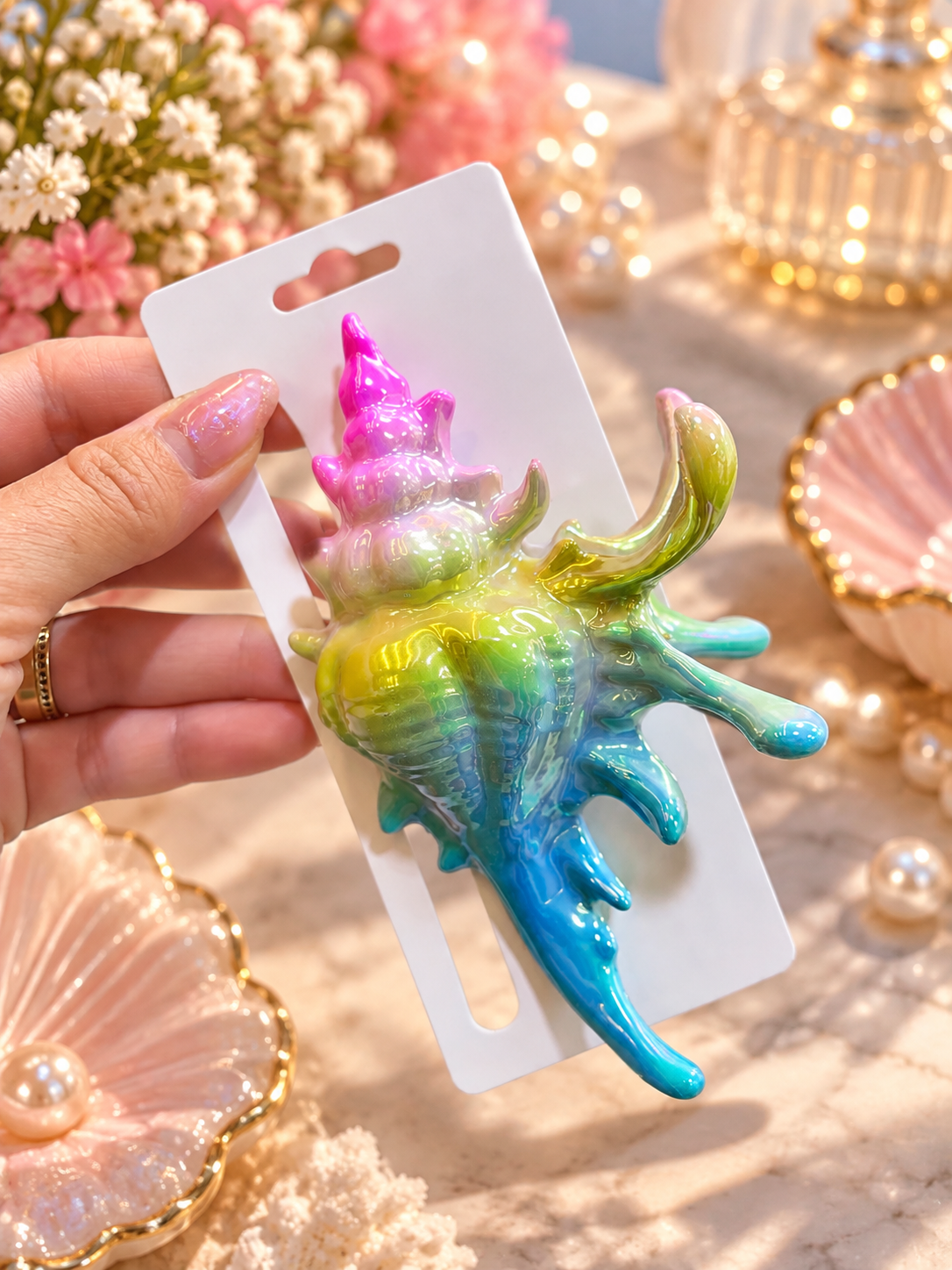 Iridescent Seashell Hair Clip – Colorful Statement Hair Accessory
