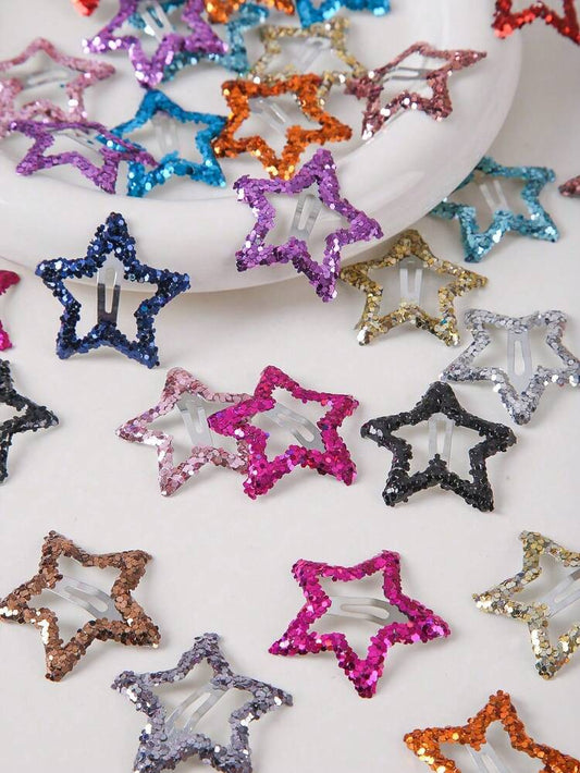 Girls’ Glitter Star Hair Clips – 6-Piece Set