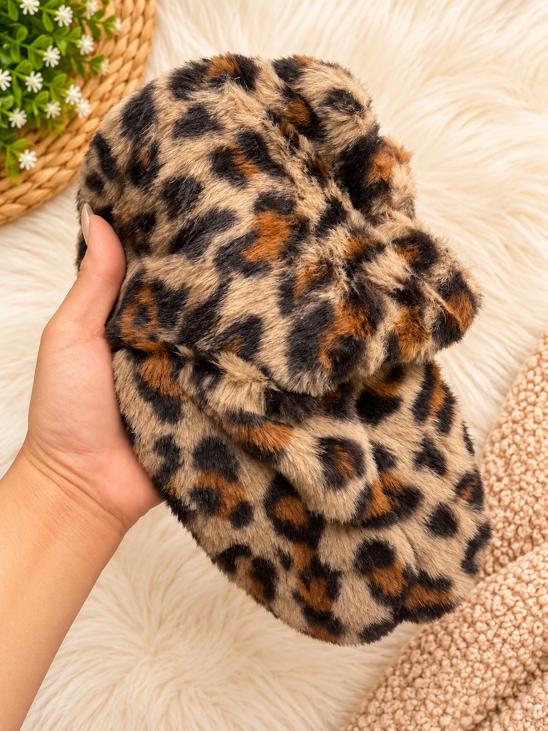 Women’s Plush Leopard Print Fuzzy Socks – Non-Slip Cozy Home Socks - Free Size