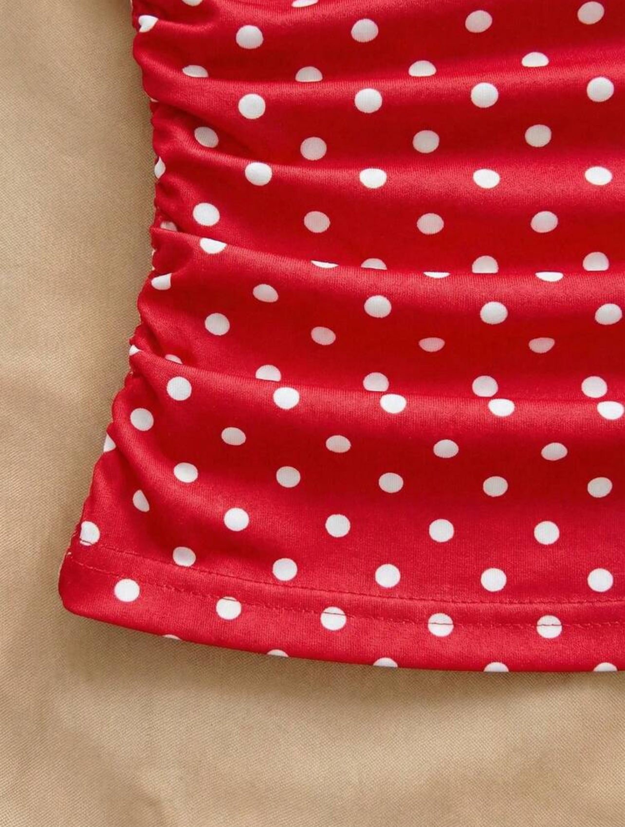Soleia Women's Elegant Red And White Polka Dot Slim Fit Camisole,Summmer Retro Vintage 70s Twist Strap Ruched Knit Top,Vacation Boho Beach Cruise Outfit - S,M