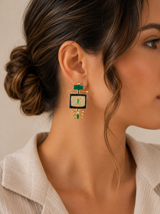 Emerald Luxe Geometric Statement Earrings