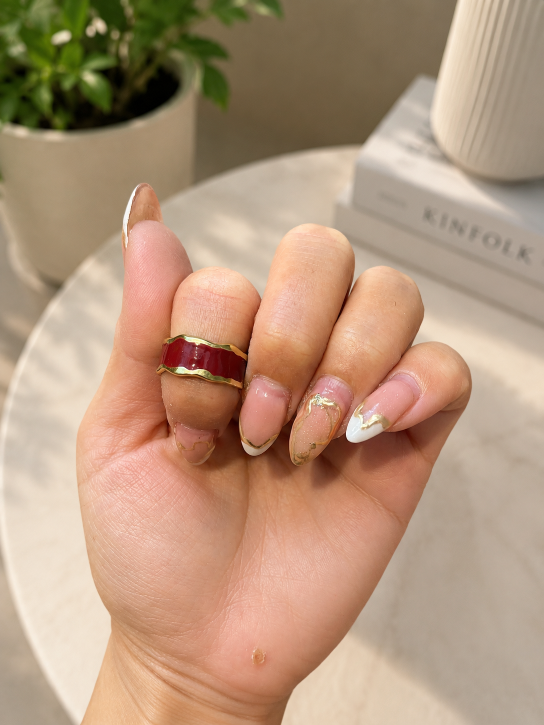 Trending Red Enamel Ring – Gold-Tone Stainless Steel (Free Size Adjustable)