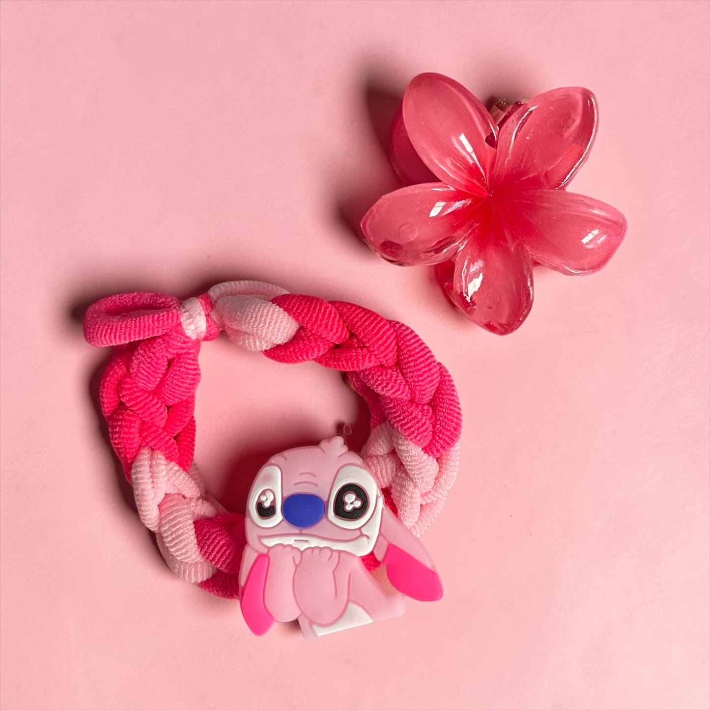 Cute Cartoon Braided Hair Tie & Flower Claw Clip Set