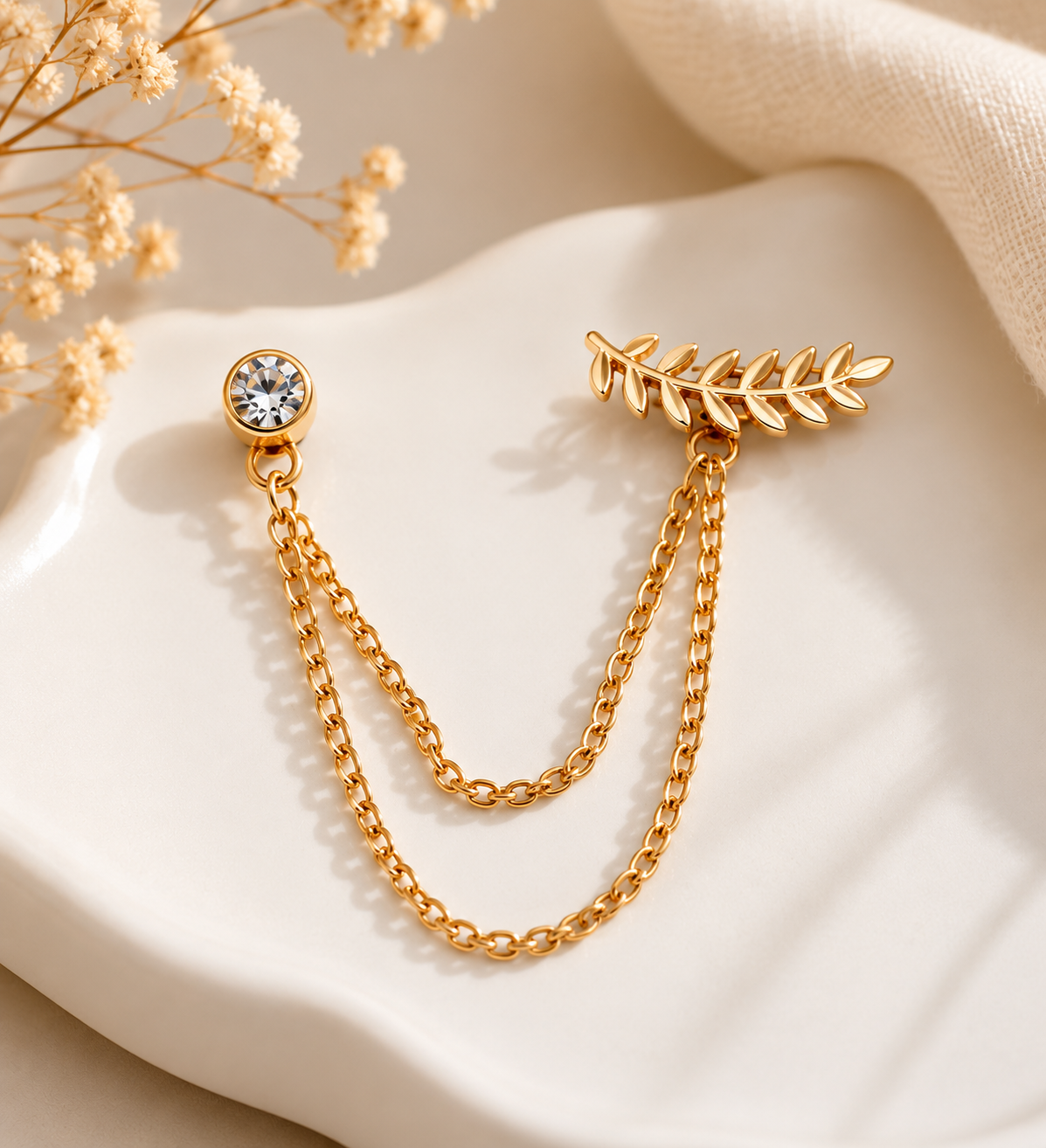 Gold Leaf Chain Brooch Pin