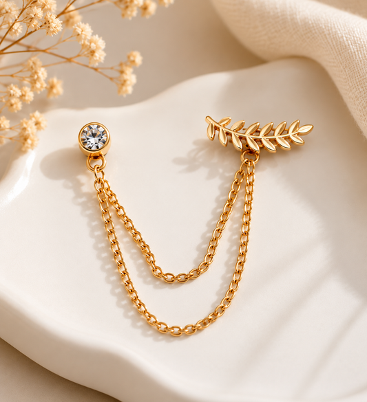 Gold Leaf Chain Brooch Pin