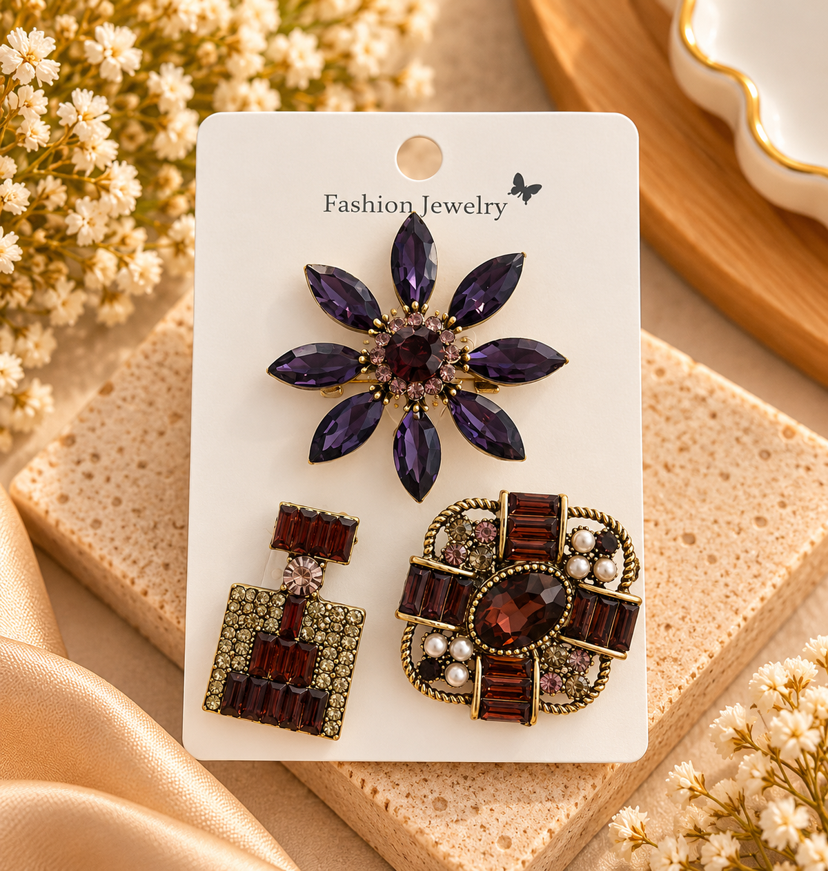 Vintage Rhinestone Brooch Set