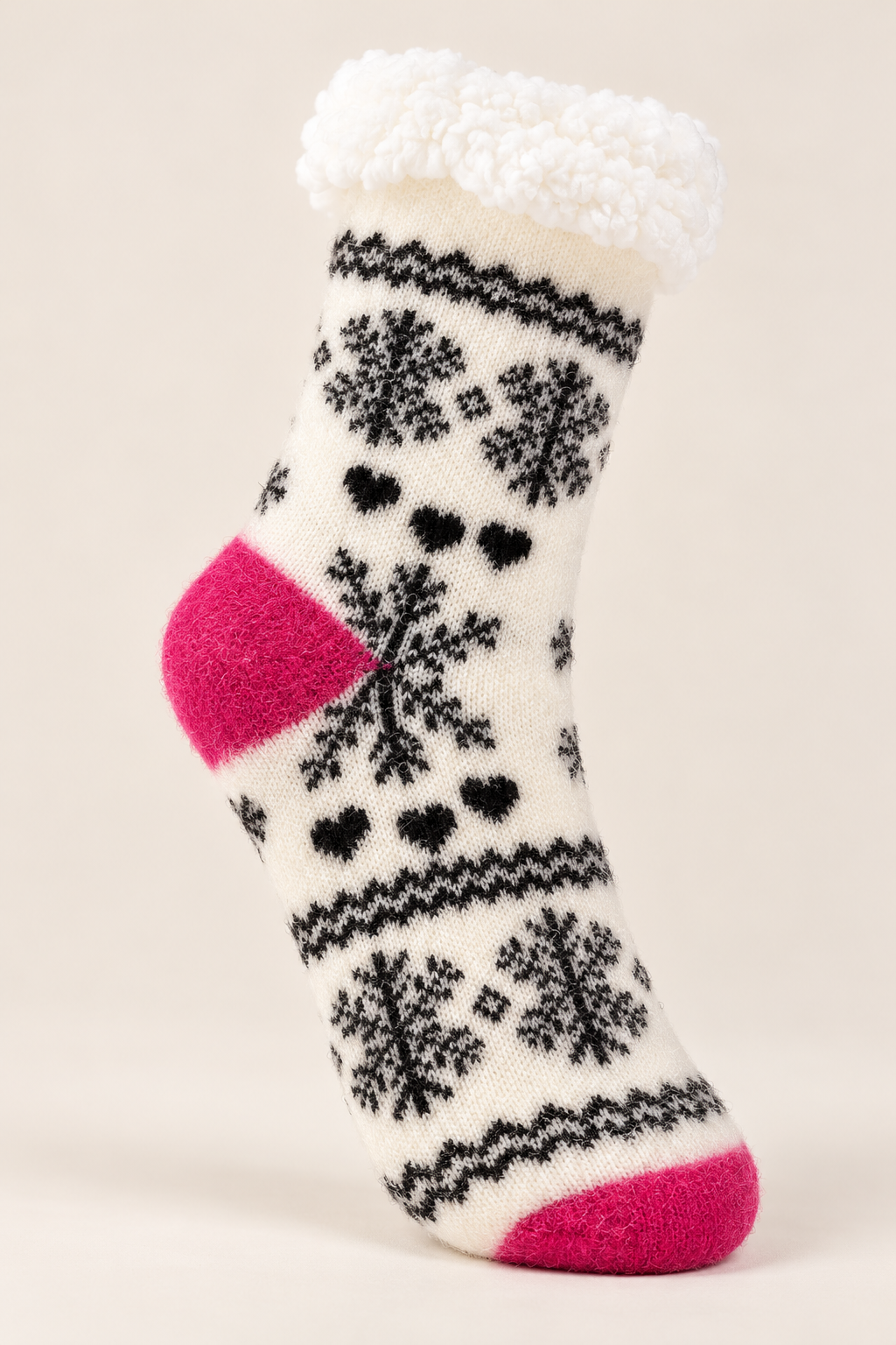 Women’s Cozy Fleece-Lined Christmas Winter Socks – Snowflake & Heart Pattern