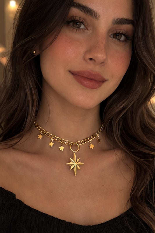 Gold Star Charm Necklace with North Star Pendant – Stainless Steel