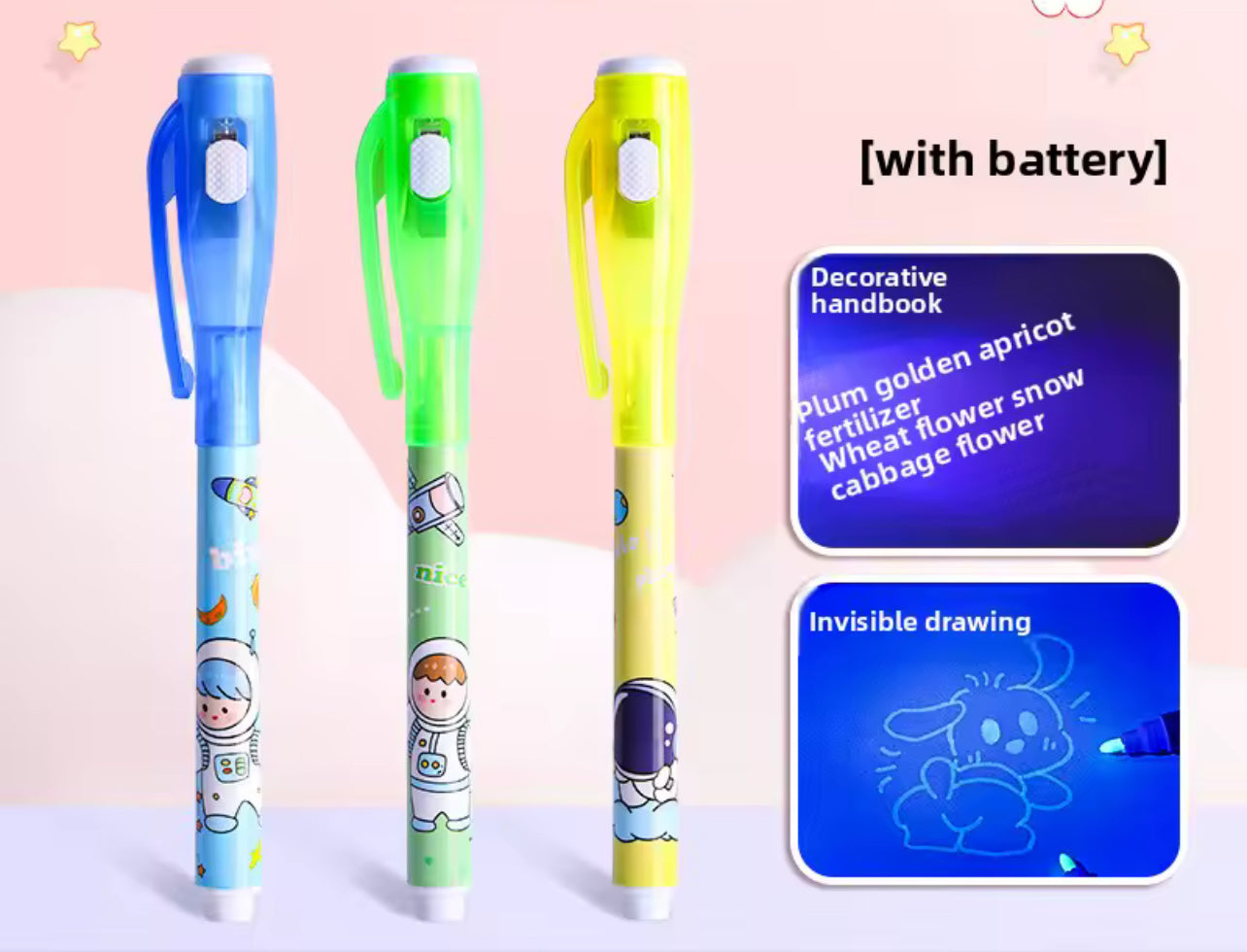 Magic Invisible Highlighter Pen with UV Light Painting Markers Invisible Ink Fluorescence for Kid Gift Spy Game