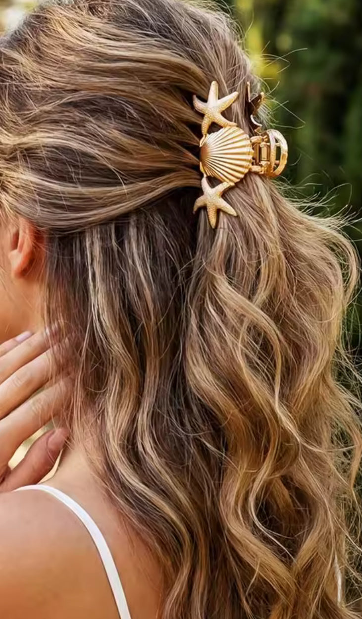 1pc Fashion Summer Beach Seashell
Textured Striped Hair Clip, Ocean Element Hair Claw, Beach Decor, Beauty Hair Clip