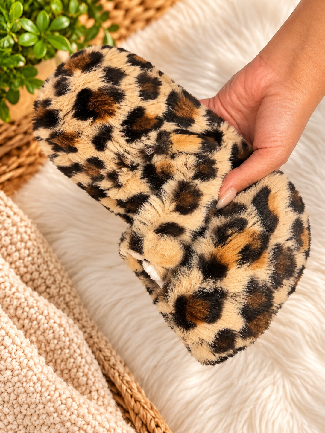 Women’s Plush Leopard Print Fuzzy Socks – Non-Slip Cozy Home Socks - Free Size
