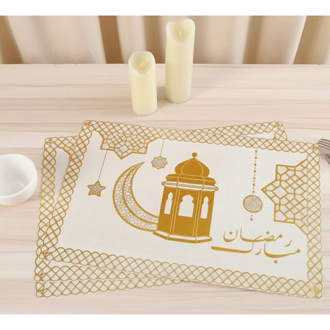 1PC Ramadan Mubarak Placemat – Gold Embroidered Round & Rectangle Table Mat