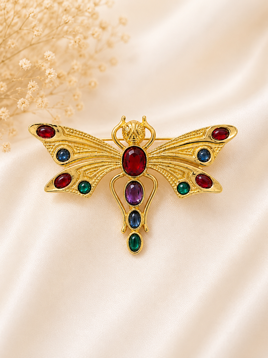 Vintage Butterfly Crystal Brooch Pin – Multicolor Gemstone Design