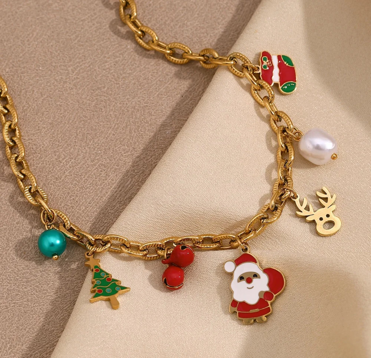 316L Stainless Steel Santa Reindeer P.endant Necklace For Women Fashion Dangle Neck Chain Jewelry Lady Christmas Gifts